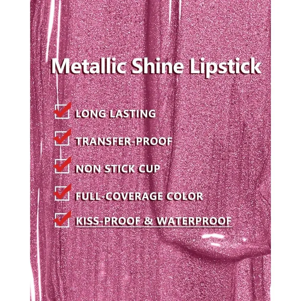MAKI YIKA Pink Lipstick Metallic Liquid Waterproof Lip Gloss BR013 First Love